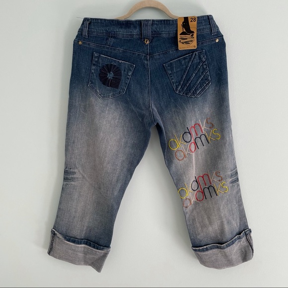 NWT Ankle Jeans with Embroidery and Graffiti Decorations Medium Wash by AKDMKS - Picture 7 of 9